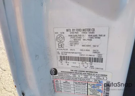 2009 Ford F-150 Fx4/King Ranch/Lariat/Platinum/Xl/Xlt из США, поврежденный, VIN 1FTPW14V19FA01791